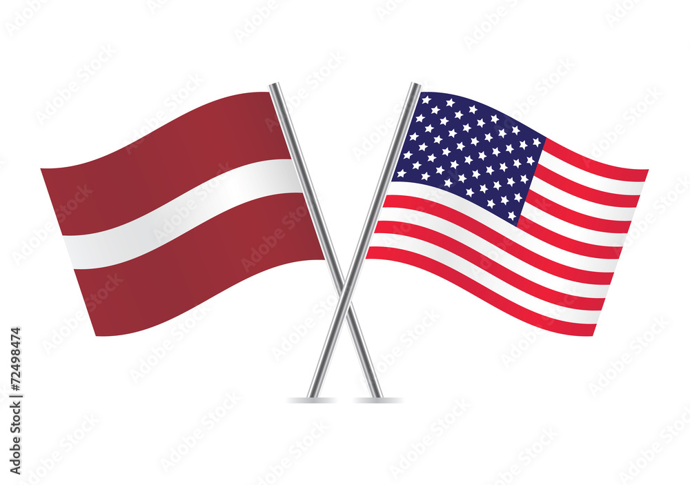 Fototapeta premium American and Latvian flags. Vector illustration.