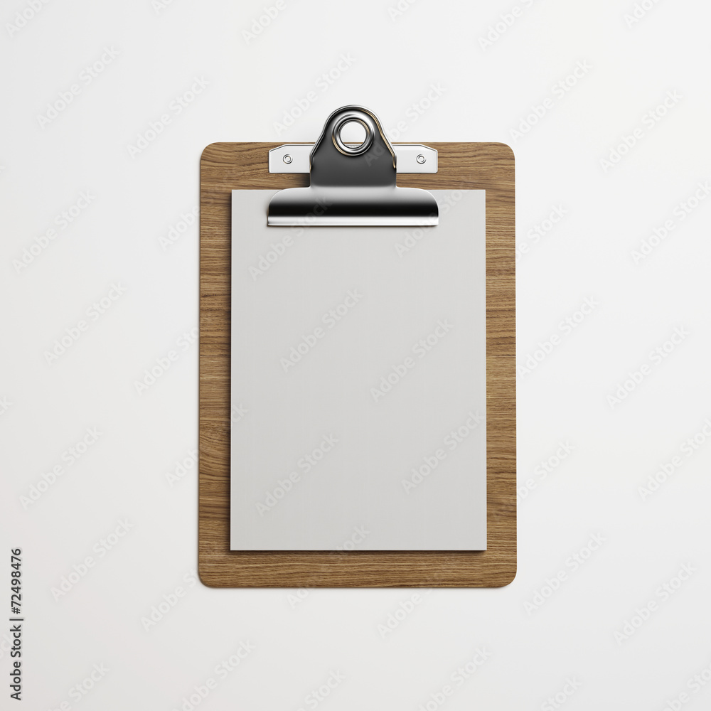 Clipboard with white paper on light background Clipboard with white paper on light background