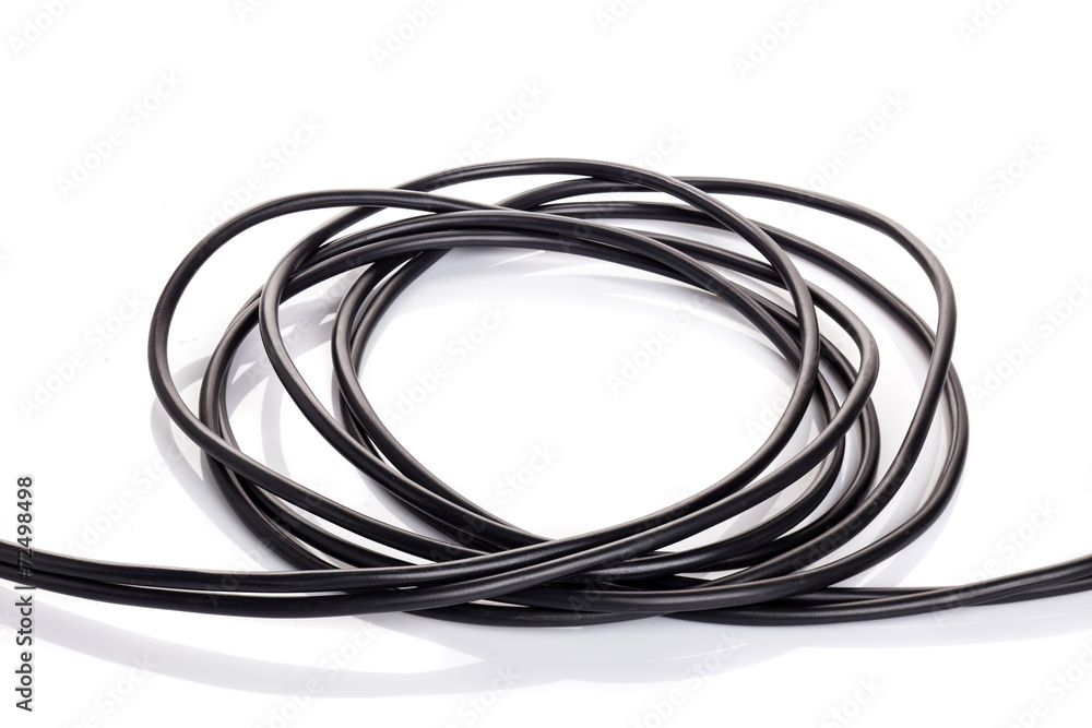 Black electric cable on white background Black electric cable on white background