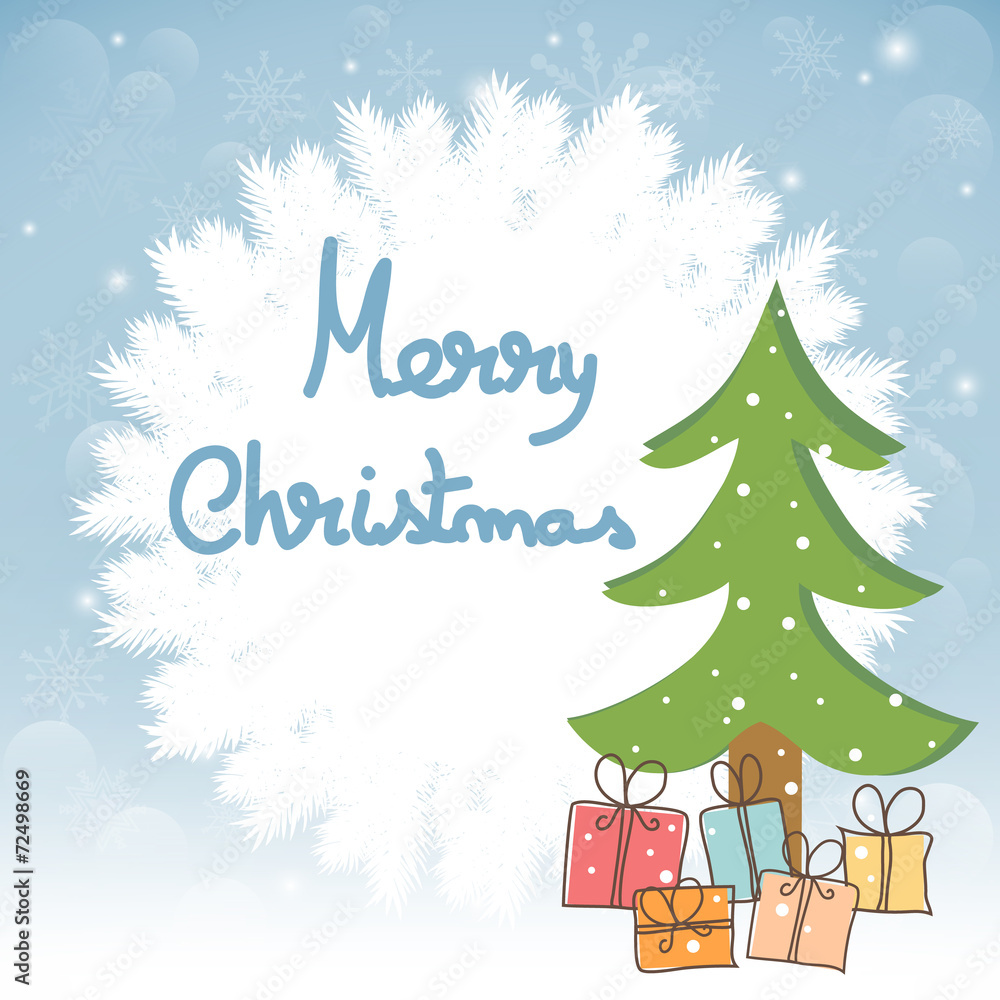 Christmas greeting card with tree and presents