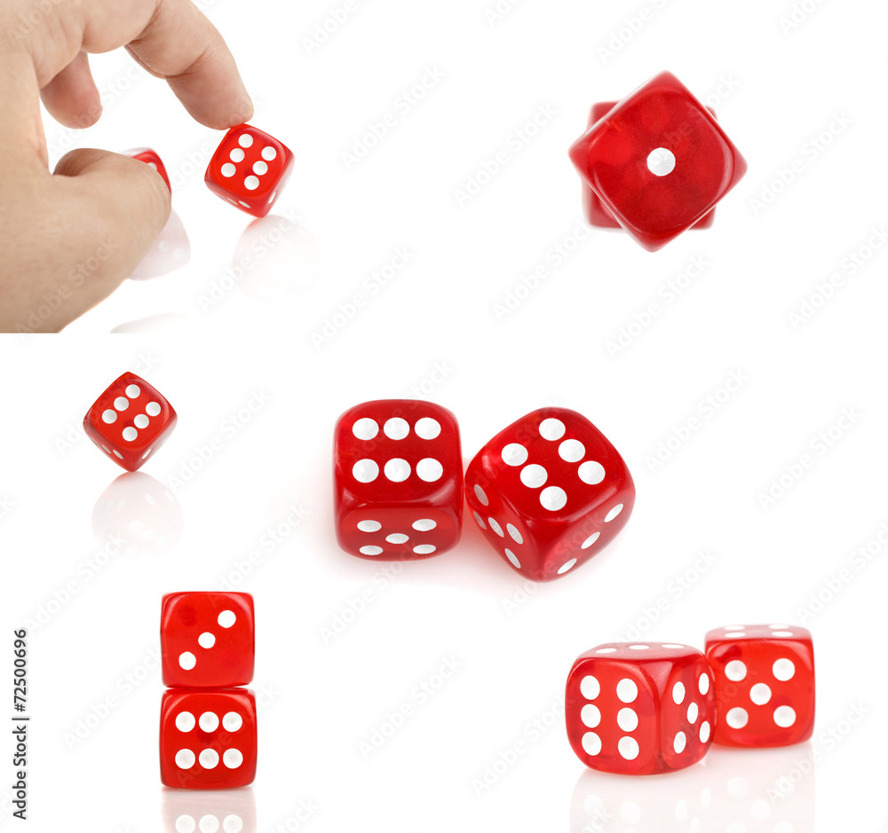 red dice with hand
