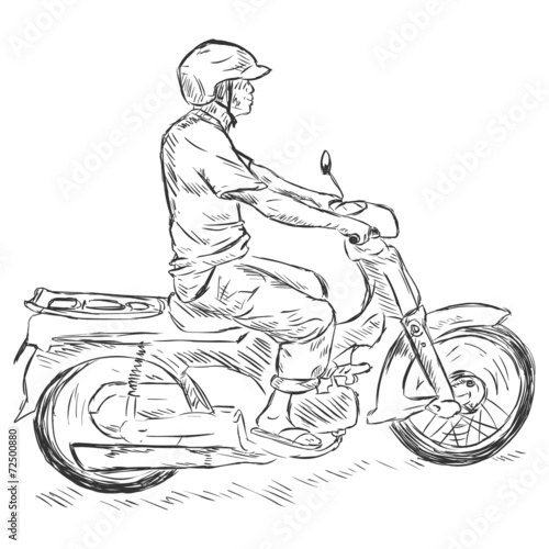 Vector Sketch Man on a Motorbike