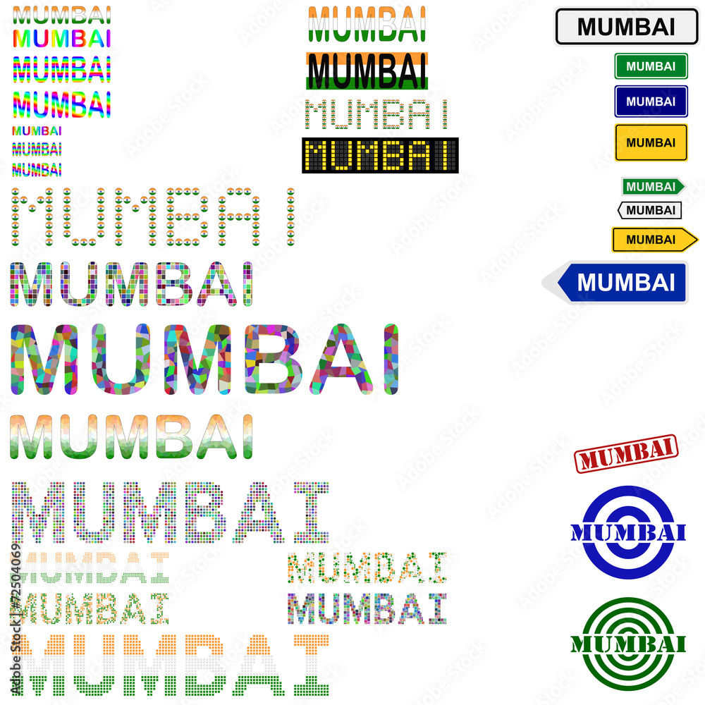 Mumbai (Bombay) text design set Mumbai (Bombay) text design set