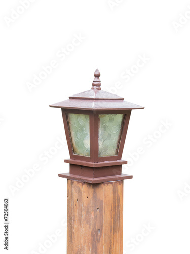 Wooden lamp post isolated