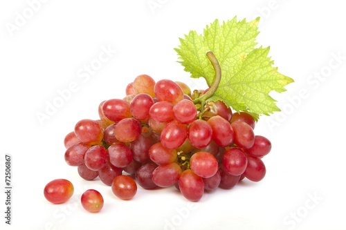 Red grape with leaf isolated