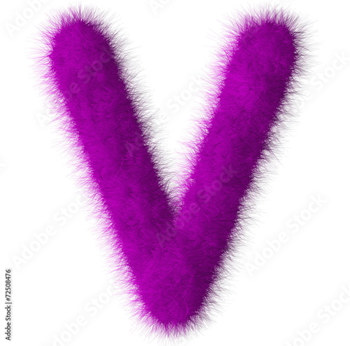 Purple shag V letter isolated on white background
