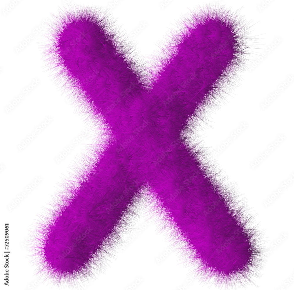 Purple shag X letter isolated on white background Purple shag X letter isolated on white background