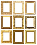set 9 of vintage gold frame isolated on white background.