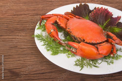 Steamed red crab on a plate