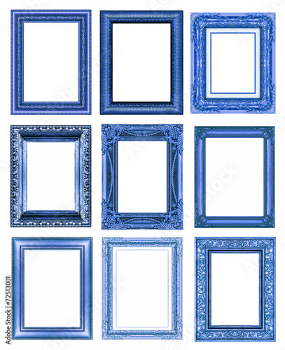 set 9 of vintage blue frame isolated on white background.