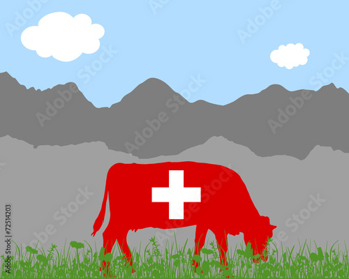 Kuh Alm und Schweizerfahne