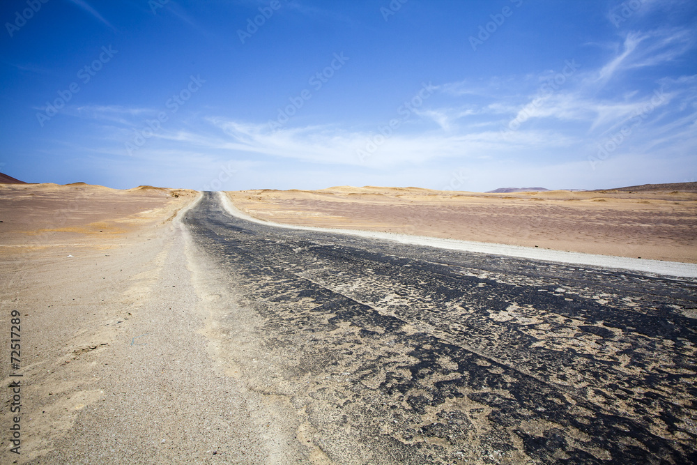 Desert next to the ocean in National Park Paracas in Ica, Peru