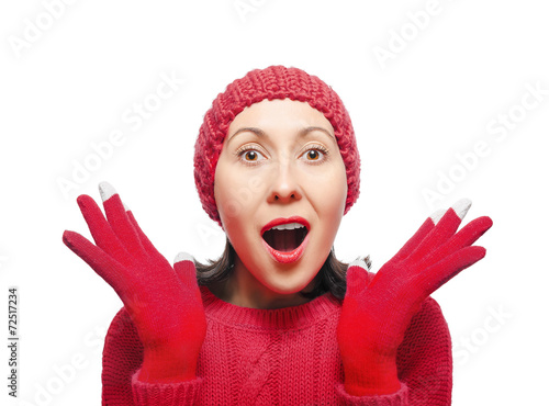 Woman Wearing Winter Hat and Gloves