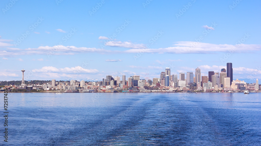 View from the harbor on Seattle city skyline.