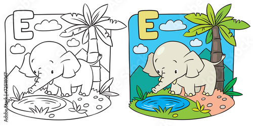 Coloring book of elephant. Alphabet D
