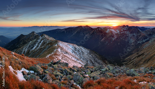 Mountain sunset autumn Tatra landscape, Slovakia photo