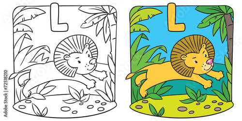 Little lion coloring book. Alphabet L