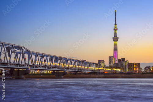 Canvas Print Tokyo, Japan river skyline at Tokyo Skytree