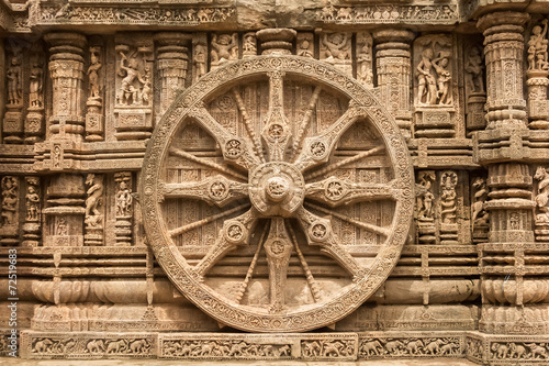 A chariot wheel at the sun temple at Konark. photo