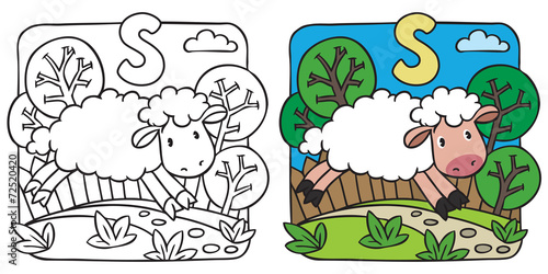 Little sheep coloring book. Alphabet S