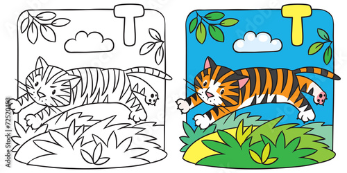 Little tiger coloring book. Alphabet T