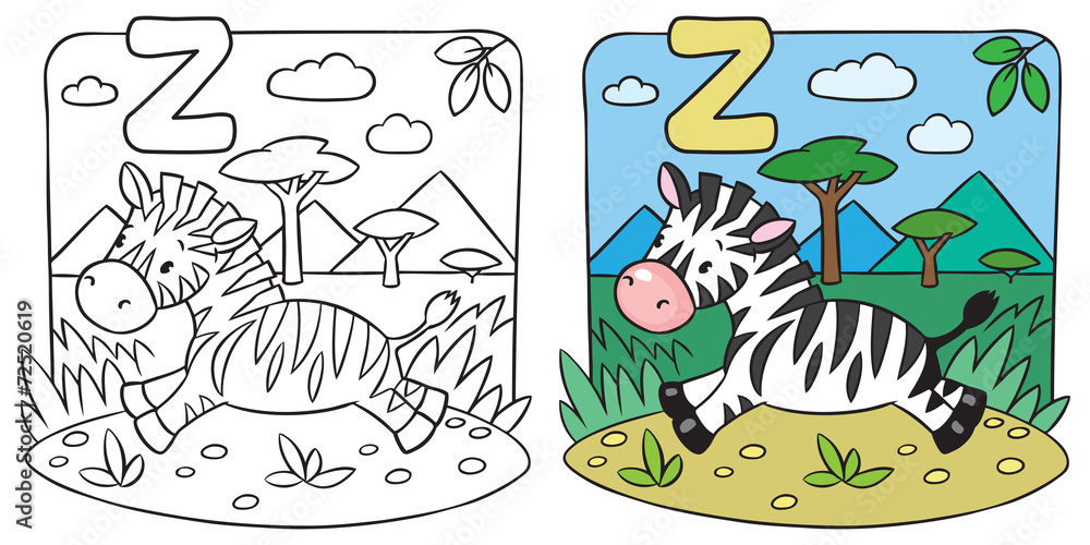 Little Zebra coloring book. Alphabet Z