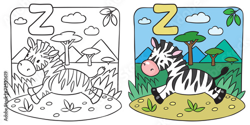 Little Zebra coloring book. Alphabet Z