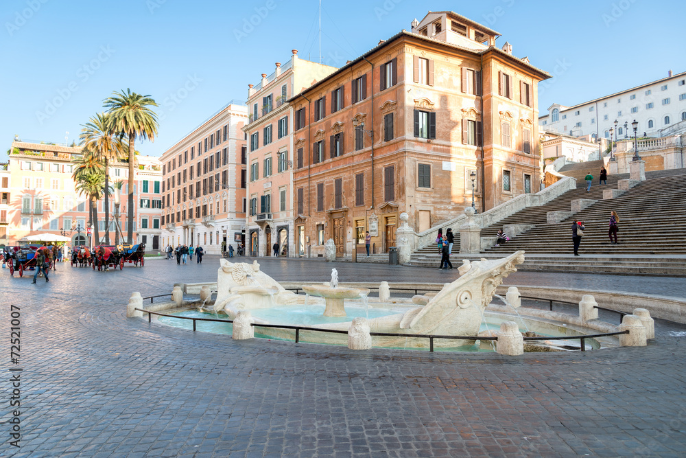 Obraz premium Fontana della Barcaccia ,Piazza di Spagna, Rome, Italy