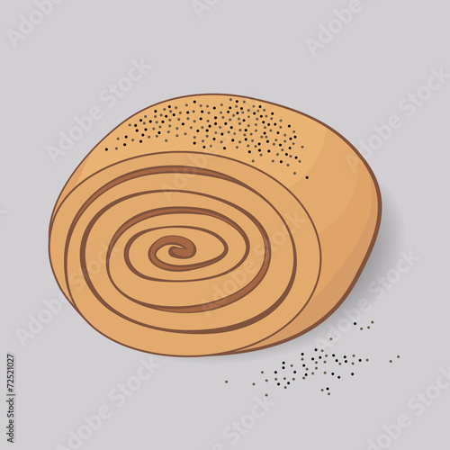 Illustration of sweet roll with poppy seeds