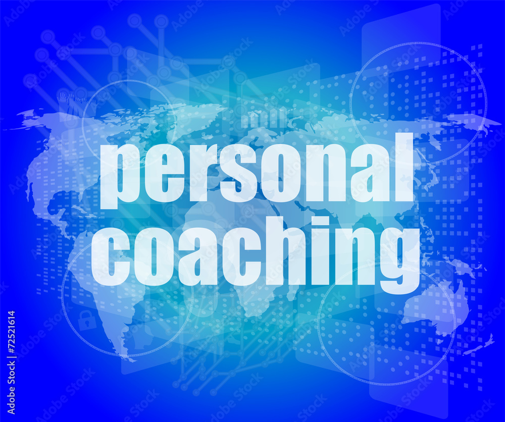 word personal coaching on digital screen 3d, business concept