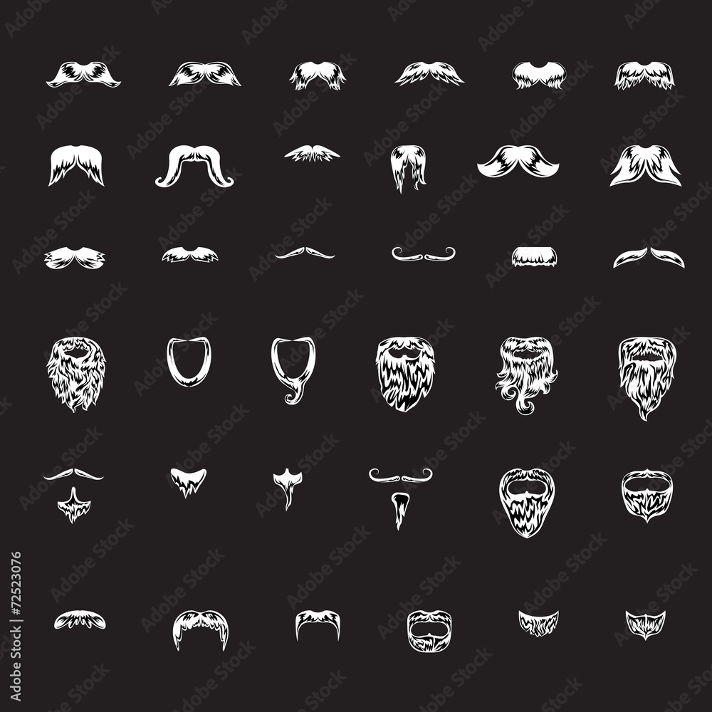 Mustache And Beard Icons Set - Isolated On Black Background