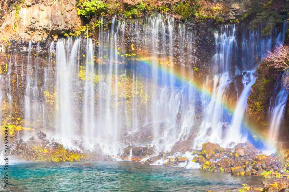 Shiraito no Taki waterfall with rainbow Shiraito no Taki waterfall with rainbow