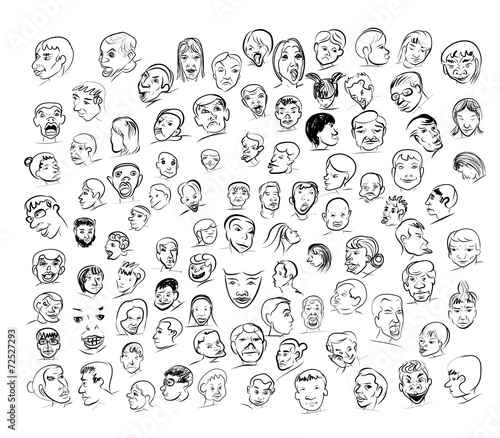 Drawing of face with many emotion