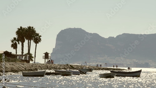Rock of Gibraltar and seaside in Palmones, Spain.
