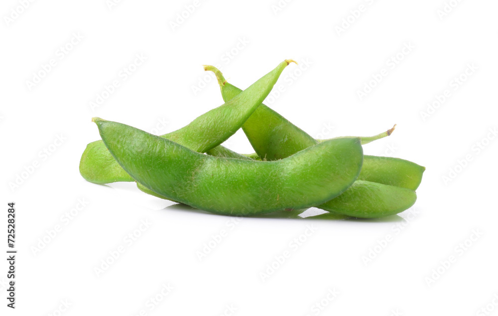 Green soybeans on white background Green soybeans on white background