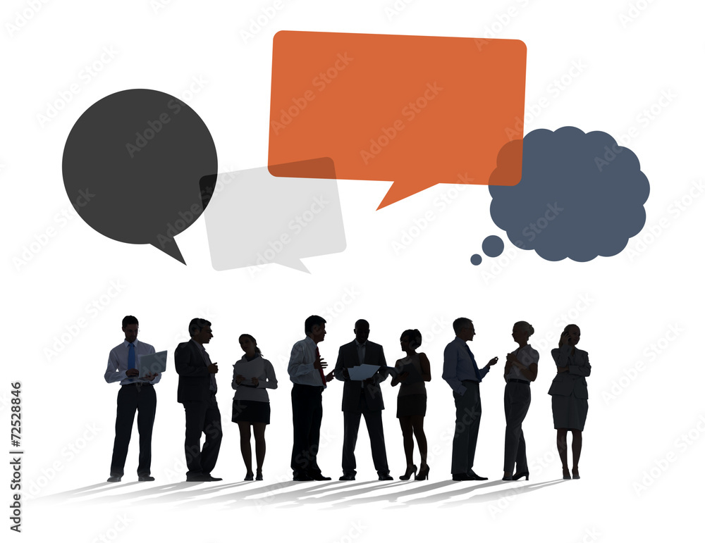Business People Discussing with Speech Bubbles Business People Discussing with Speech Bubbles