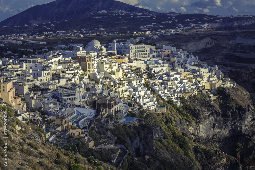 View of beautiful Fira village on Island of Santorini in Greece