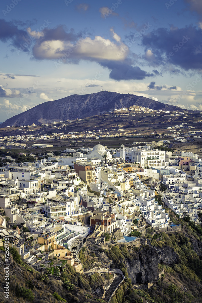 View of beautiful Fira village on Island of Santorini in Greece