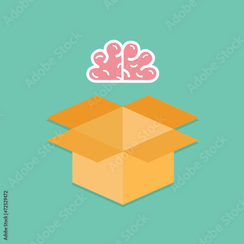 Pink brain opened cardboard package box  Idea concept. Flat 