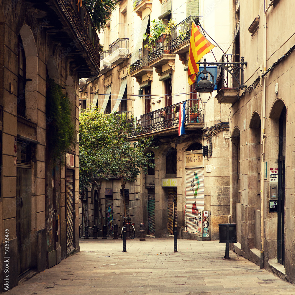 Fototapeta premium Street in gothic quarter in Barcelona.