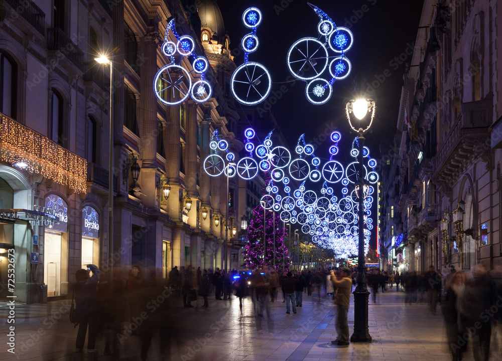 Christmas decorations  in Barcelona, Spain - obrazy, fototapety, plakaty 