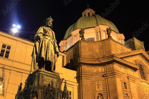 Statue of the Czech King Charles IV. in night Prague photo