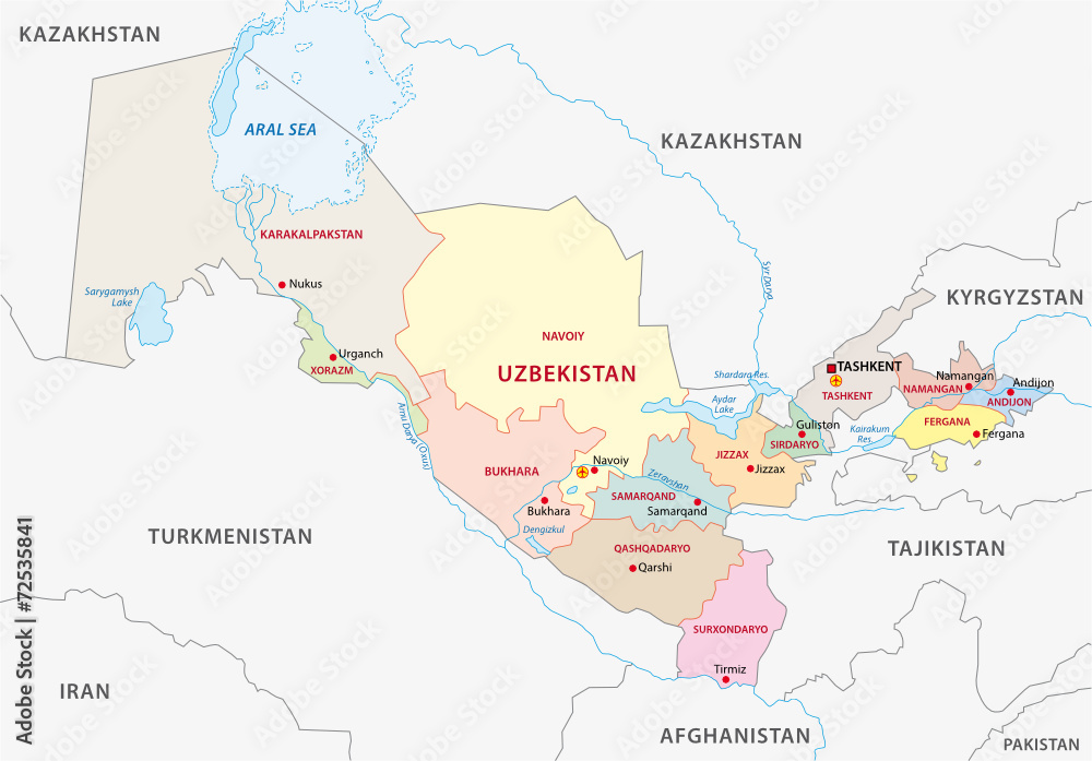 Obraz premium uzbekistan administrative map