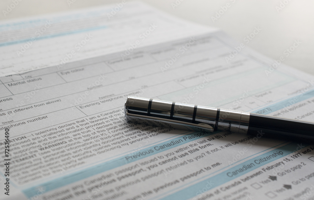 Fototapeta premium Application of Canadian passport