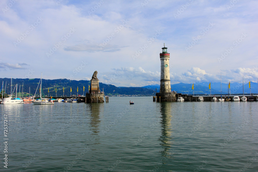 harbour of lindau in lake constance, germany