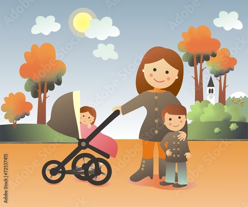 Mamá de paseo en otoño