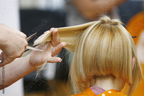 Hairdresser Drying Hair to the Blonde in Salon