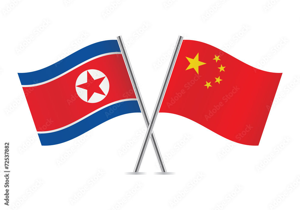 North Korean and Chinese flags. Vector illustration. North Korean and Chinese flags. Vector illustration.