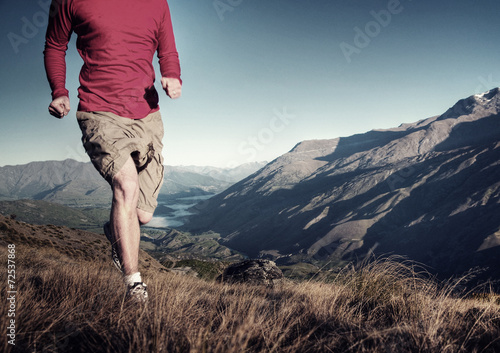 Man Jogging Mountains Exercise Wellbeing
