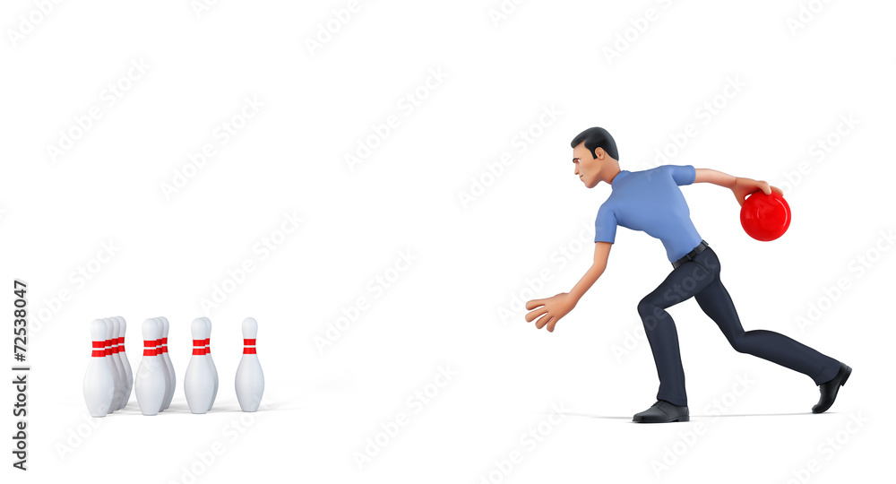 3d businessman playing bowling. Isolated, contains clipping path 3d businessman playing bowling. Isolated, contains clipping path